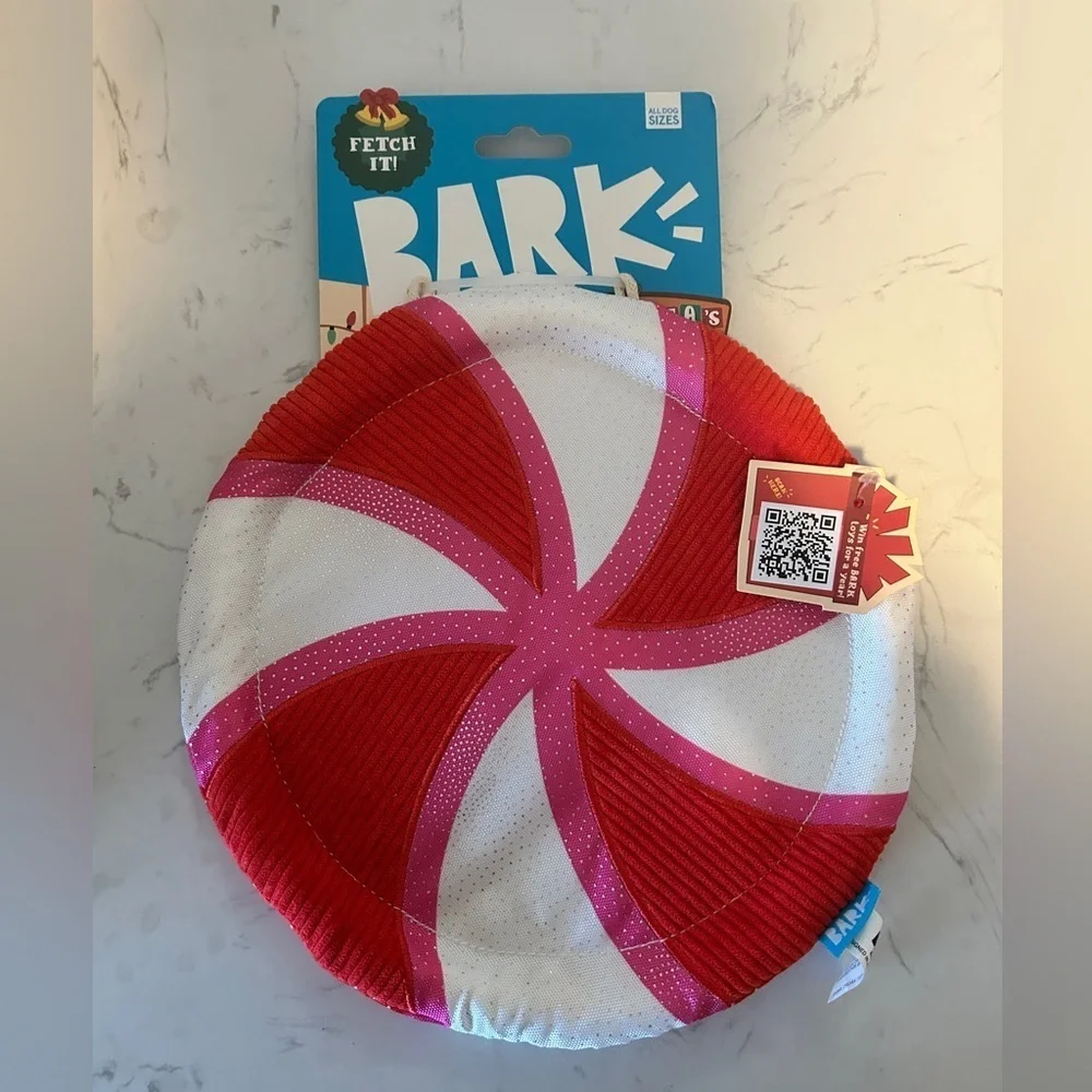 BARK Holiday Santas Workchomp Peppermint Fetch Dog Plush Toy, All dog sizes- Nwt
